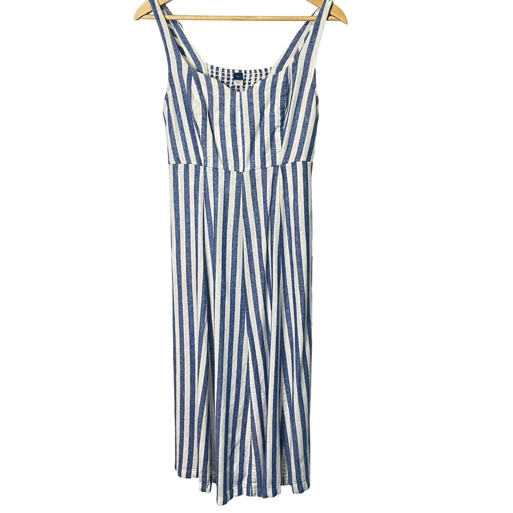 Old Navy Linen Blend Fit & Flare Sleeveless Midi Dress Blue Stripe, Size S - Picture 2 of 14